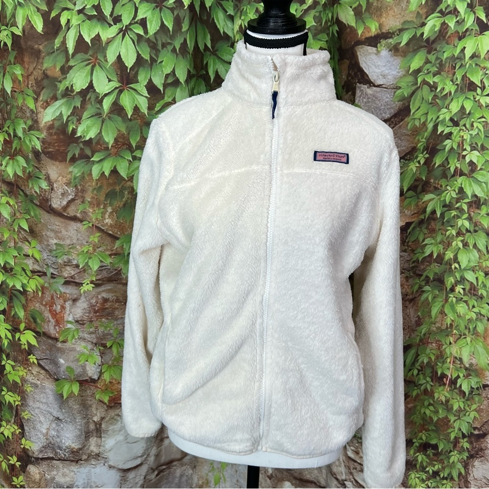 VINRYARD VINES Ivory Zip Front Long Sleeve Fleece Jacket, XS - Picture 5 of 14